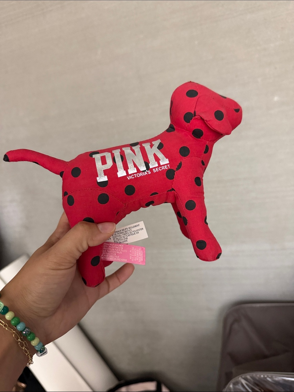 PINK Victoria's Secret Red Polka Dot Dog Plush Toy